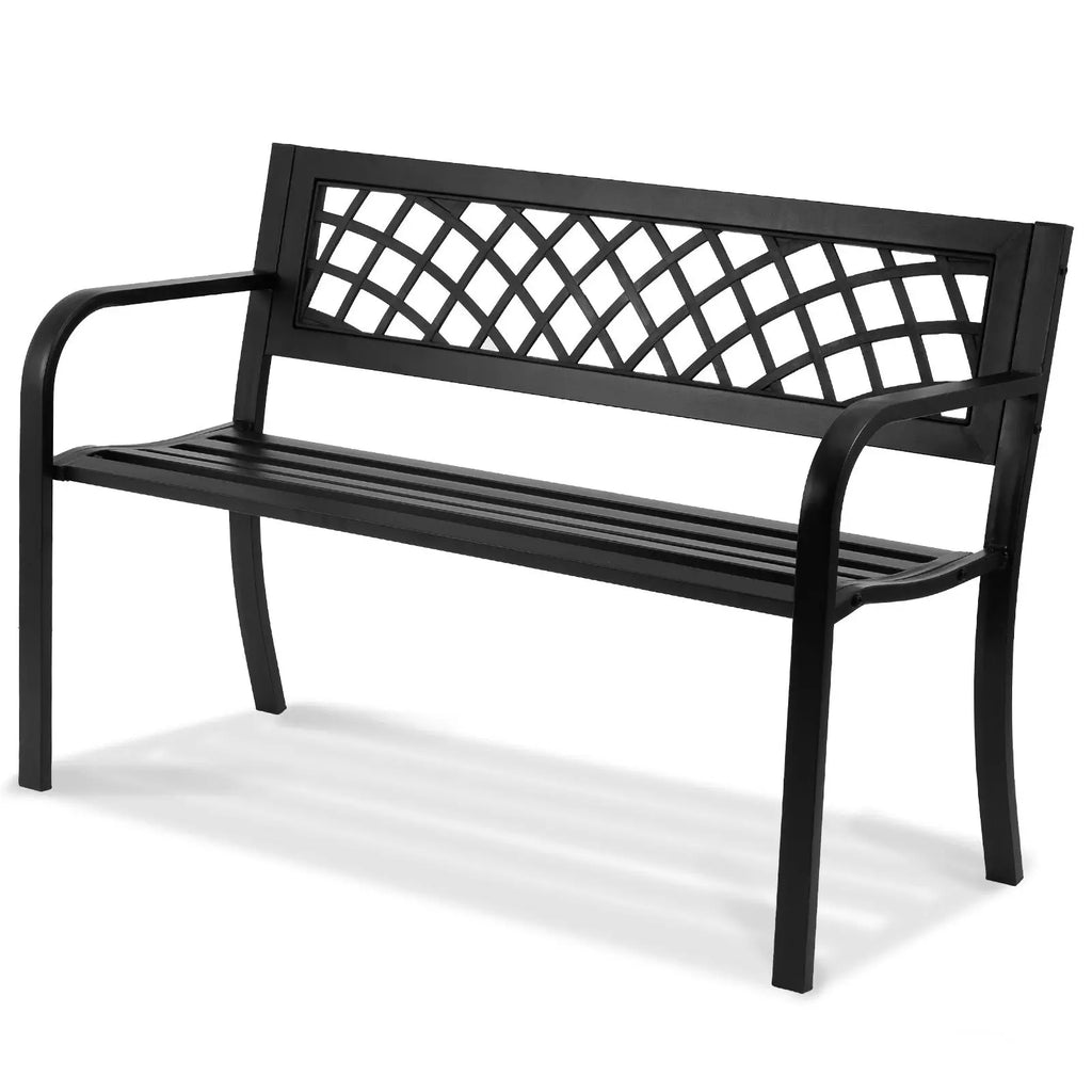 46-Inch Outdoor Garden Bench with Backrest Steel and Wood 480 Lbs Load Capacity for Parks and Outdoors