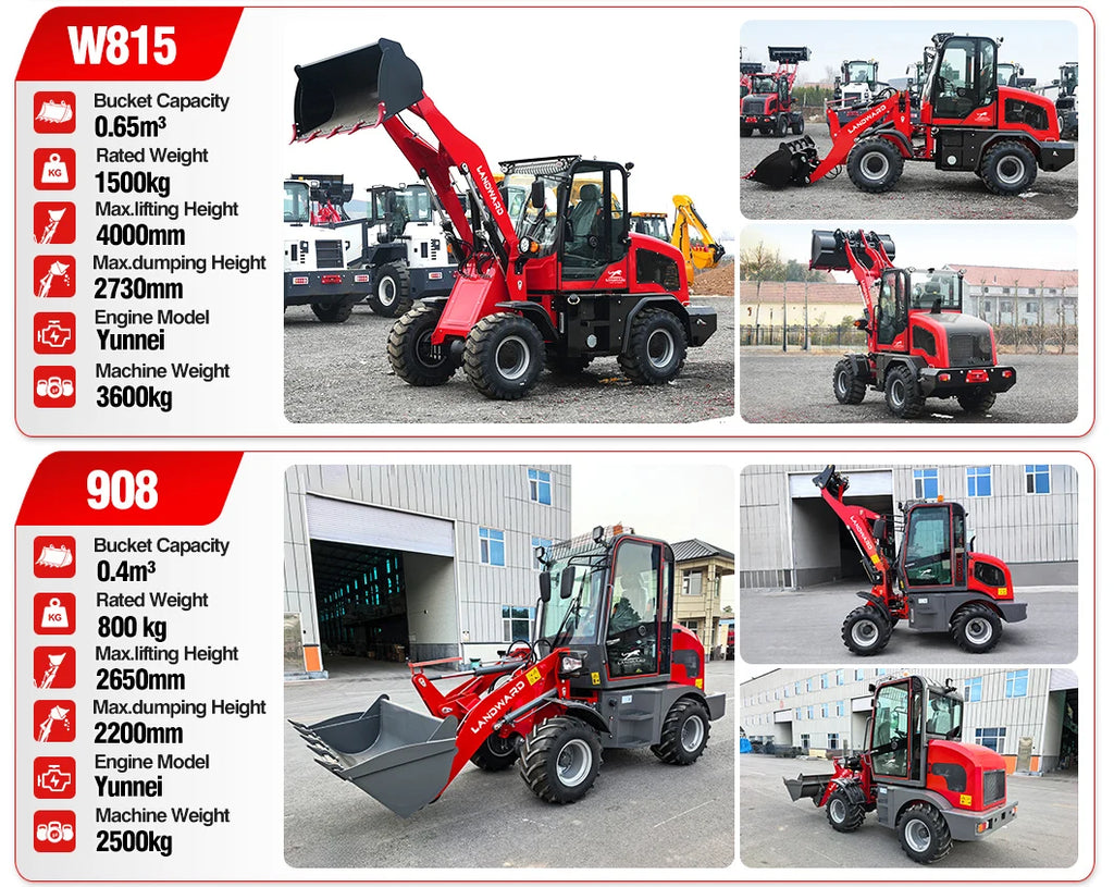 Farm Loader Diesel Kubota Engine Mini Loader Euro5 EPA Wheeled Mini Loader Hydraulic 4×4 Compact Loader 2 Ton Loaders Customized