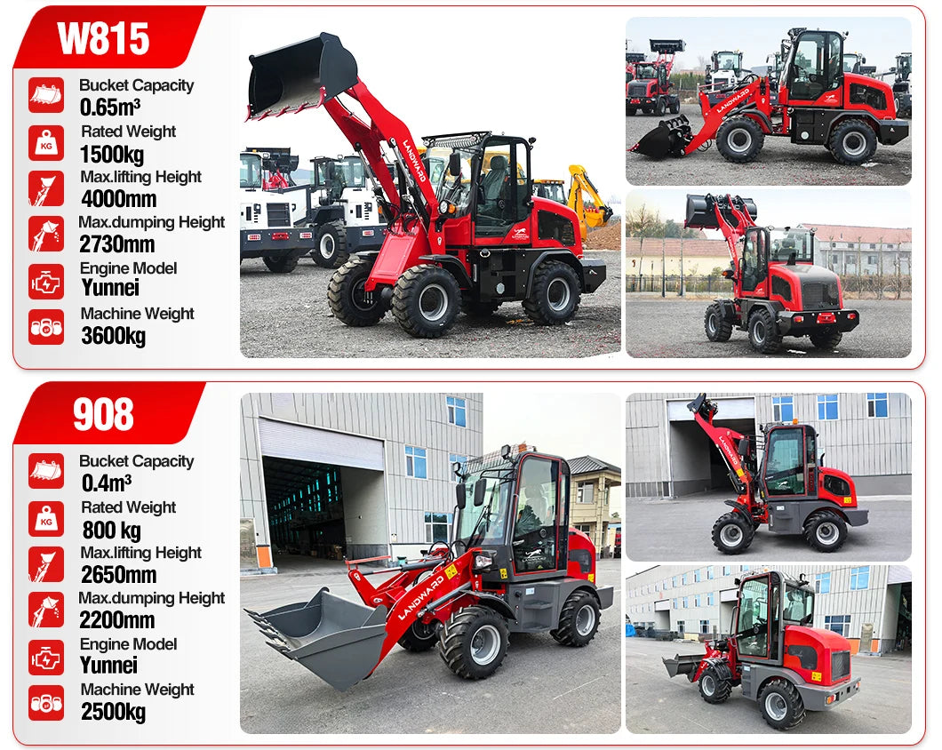 Farm Loader Diesel Kubota Engine Mini Loader Euro5 EPA Wheeled Mini Loader Hydraulic 4×4 Compact Loader 2 Ton Loaders Customized
