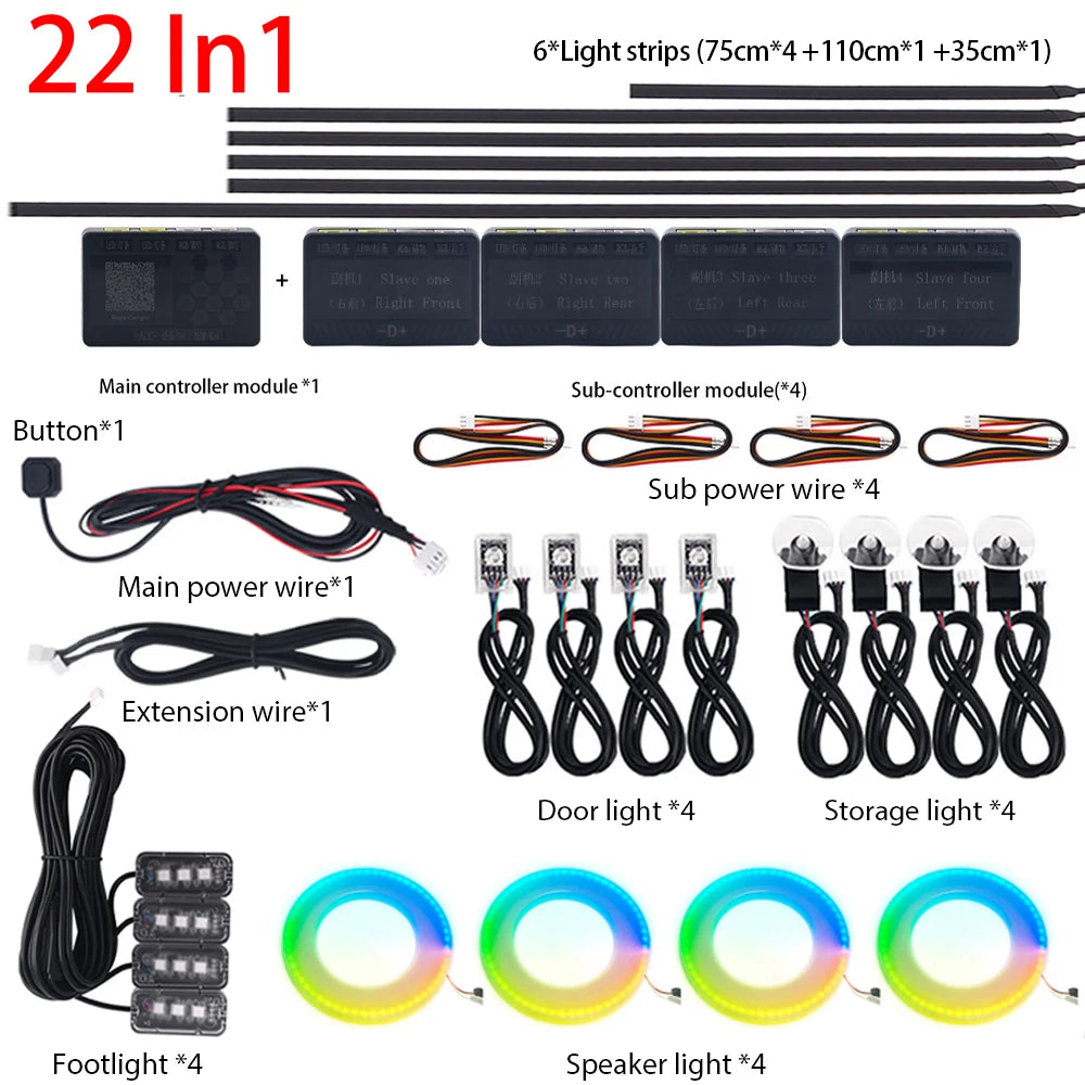 Newest Car LED Dual Zone Hidden Ambient Light Smoke Matt Black Acrylic Strip Symphony Interior Decoration Atmosphere Light Kits