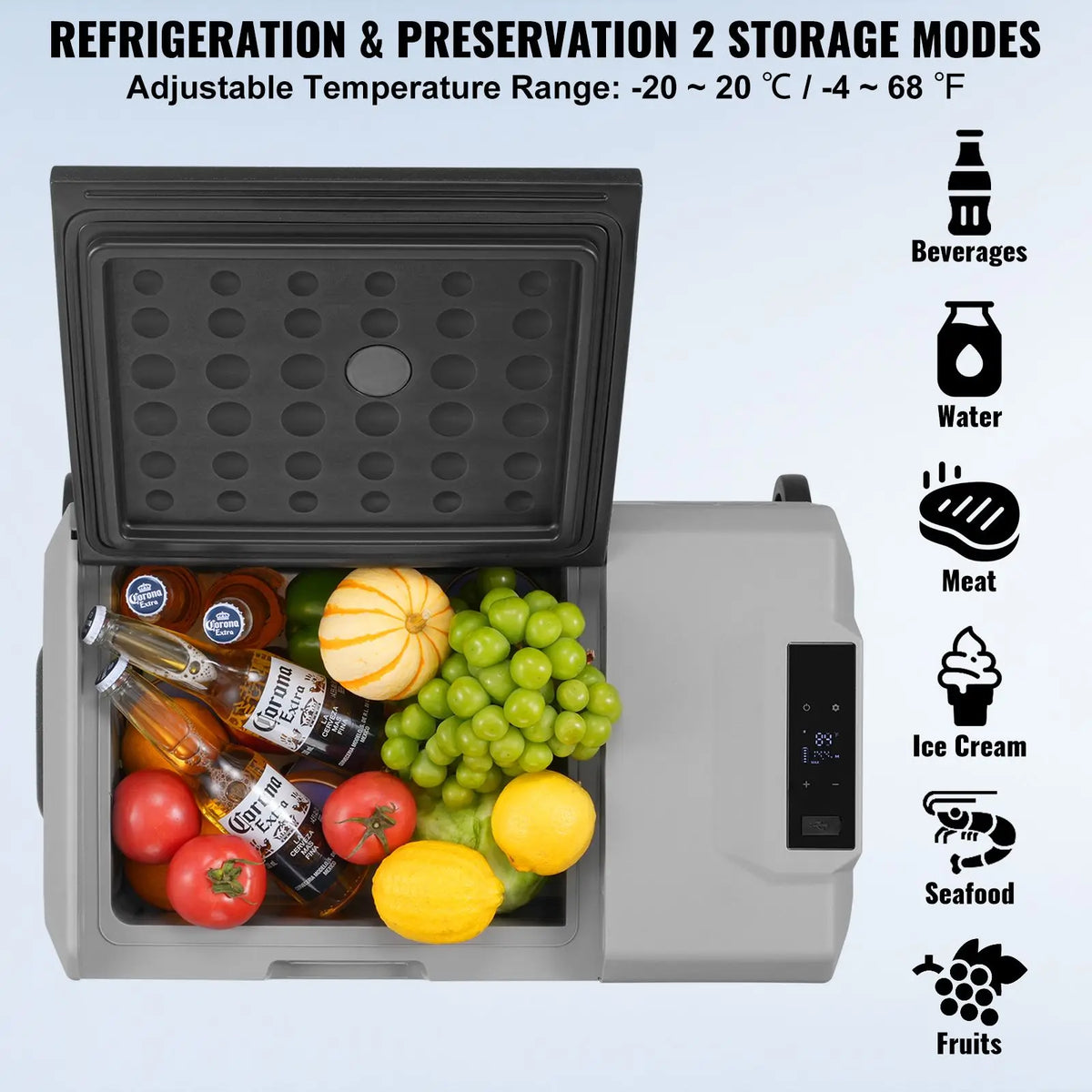 Single Zone 30L Portable Freezer 12/24V DC Car Refrigerator Fridge with Wheels Handle EU Plug for RV 4 68 F