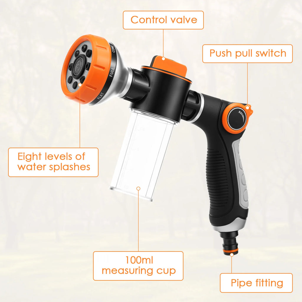 Dog Wash Hose Attachment 8 Pattern Spray Nozzle Thumb Control Pet Shower Sprayer Foam Soap Dispenser For Yard Car Washing