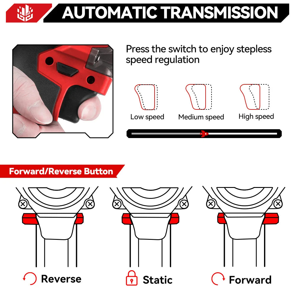 ONEVAN 1200N.M Torque Brushless Electric Impact Wrench 1/2Inch Cordless Wrench Screwdriver Power Tool For Makita 18V Battery Pin