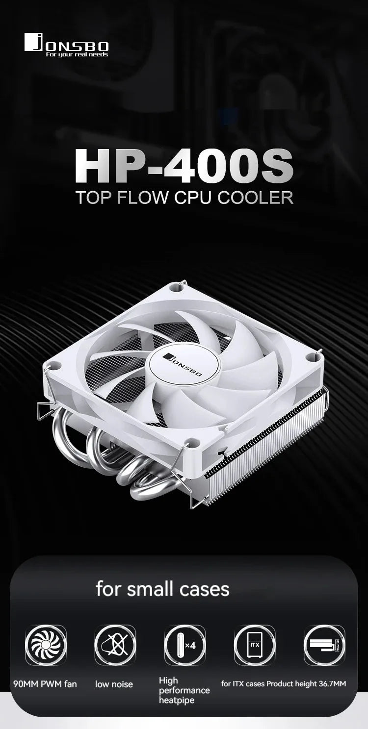 JONSBO HP-400S Pressure Profile CPU Radiator 4 Heat Pipe 9CM Fan Ultra-Thin Radiator Suitable ITX Small Case Processor Cooler