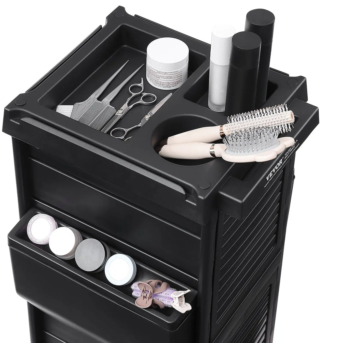 "Lockable Metal Hairdresser Cart with 6 Removable Drawers for Stylists"