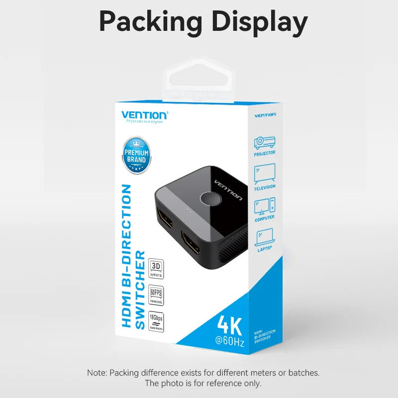 Vention New HDMI 2.0 Splitter Switch 2 in 1 4K@60Hz HDMI Bi-Directional Switcher Converter Monitor Adapter for PS5 Xbox Laptop
