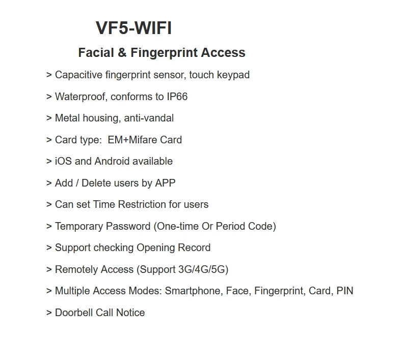 WIFI Face Wiegand 26-34 Recognition Fingerprint 125KHZ/13.56MHZ RFID Access Control Machine Card Reader Work With Tuya APP