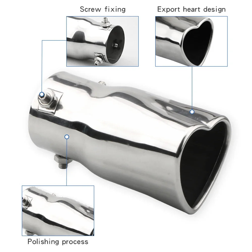 1PCS Universal stainless steel Heart shaped tail throat 63mm/2.5'' tail pipe muffler Car Muffler Tail Throat Modification