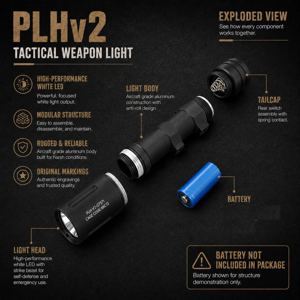 Tactical PLHv2 LED Flashlight 1350 Lumens High Output White Light CNC Aluminum Scout Outdoor Hunting Flashlight Long Short Versi