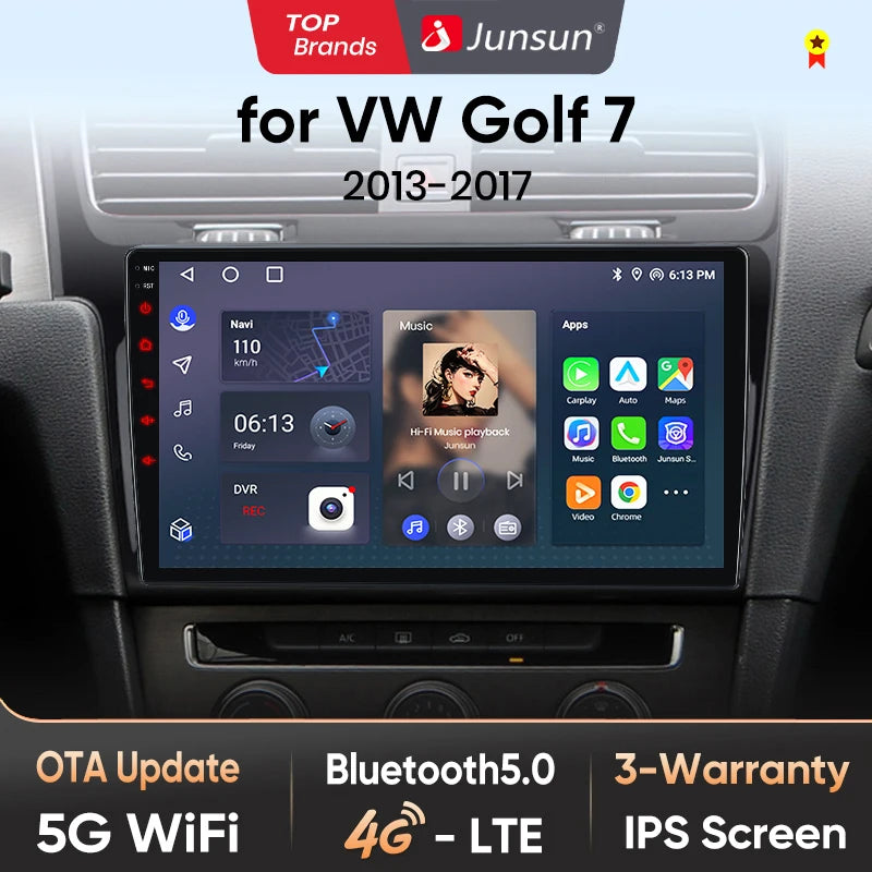 Junsun AI 4G LTE Wireless CarPlay Android Auto Car Radio For VW Volkswagen Golf 7 2013 2014 2015-2017 GPS Navi BT DSP RDS FM