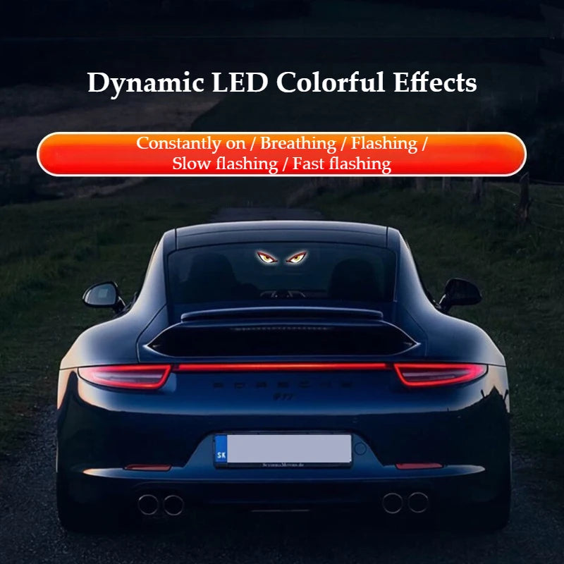 1Pc LED Dynamic Expression Neon Light, Car Solar Devil Eye Light, Rear Window Anti-Rear-End Warning Light