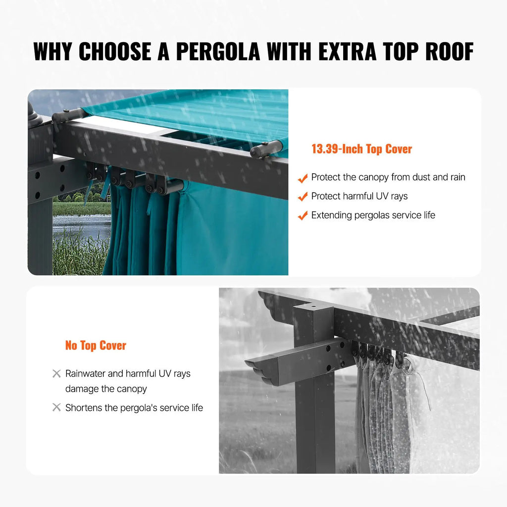 10FT X 13FT Modern Outdoor Retractable Pergola with Aluminum Canopy Sun Shade for Courtyard