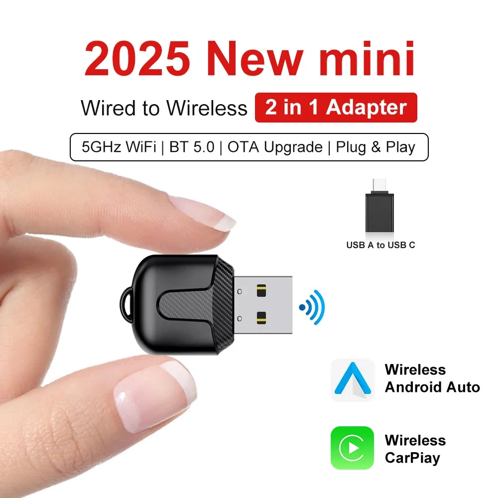 FLIXIVI CarPlay Android Auto Adapter Wired To Wireless 5GHz WiFi5.0, /type-c Plug and Play, for Original Wired CarPlay/Auto Cars
