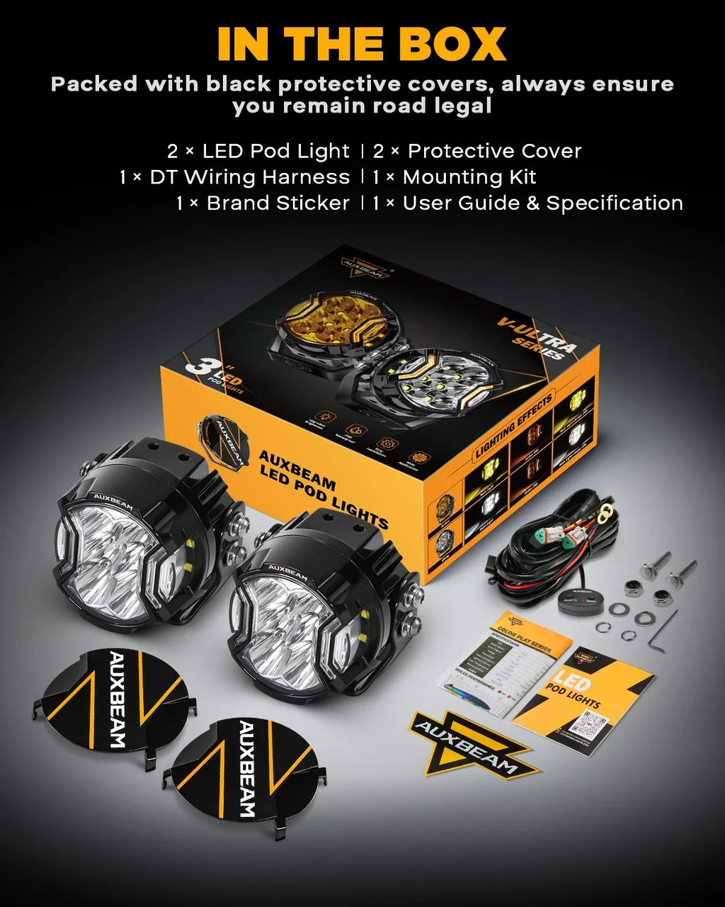 AUXBEAM 3 Inch 108W LED Side Shooter White Pod Lights with Amber DRL LED Driving Light for ATV UTV SUV Off Road