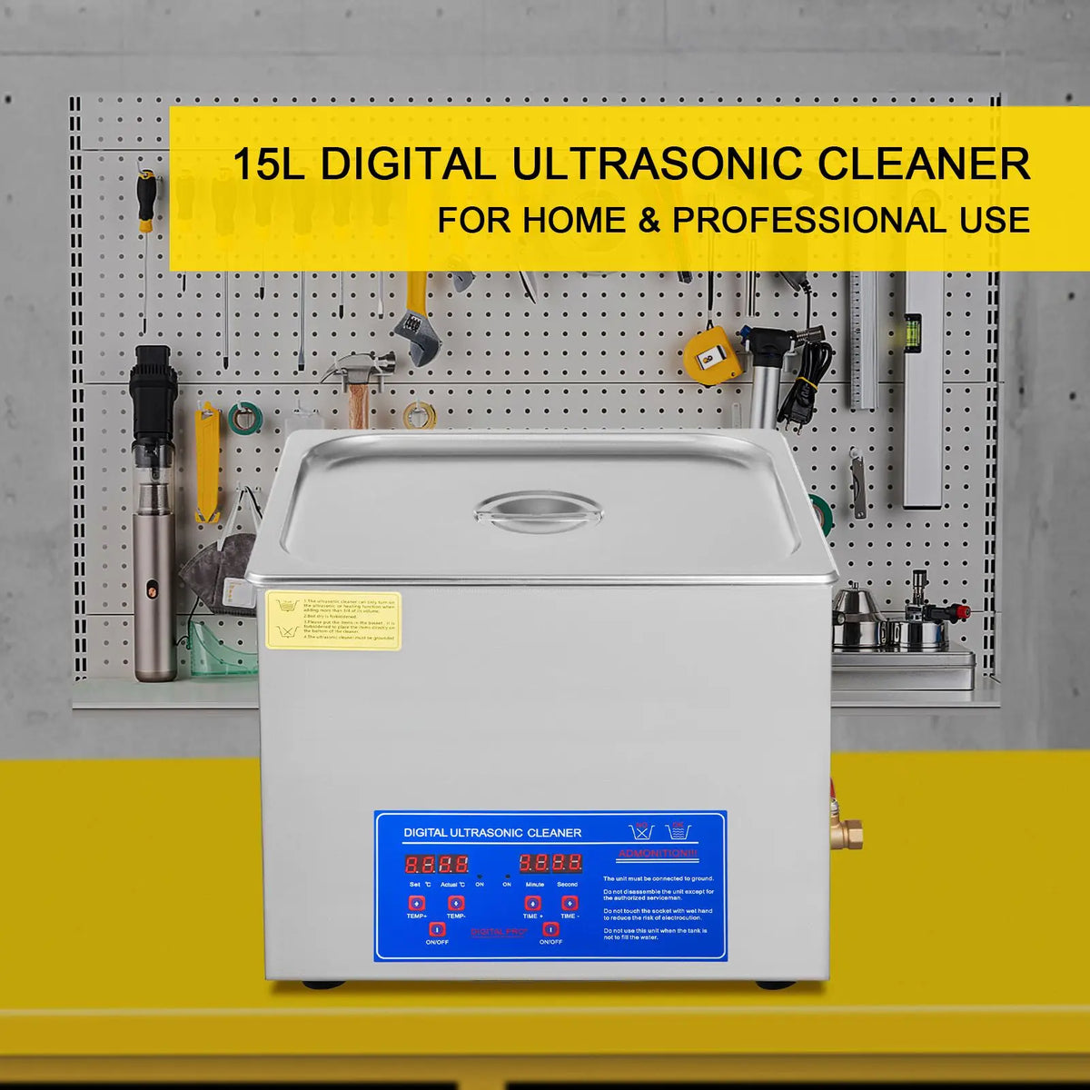 "15L Digital Ultrasonic Cleaner with Timer & Heater (40kHz)-Professional & Electric for Cars (110V)"