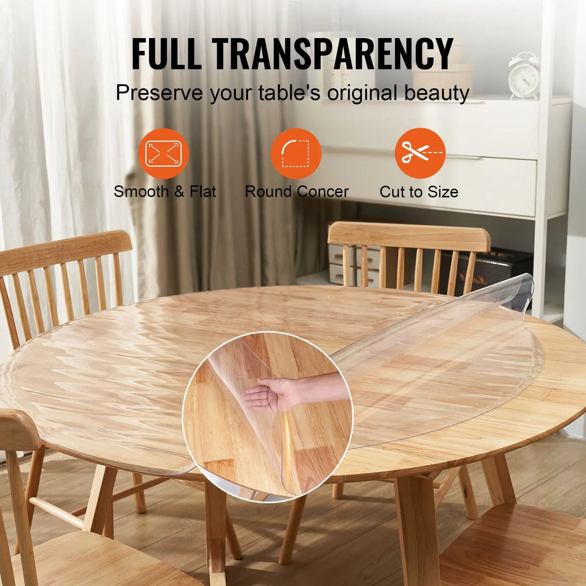 "42 Inch/1068 mm Clear PVC Plastic Waterproof Table Cover 1.5 mm Thick for Desktop Protection"