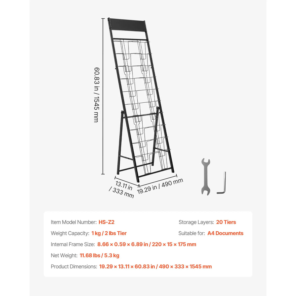 Portable 20-Pocket Brochure Display Rack Floor-Standing Metal Magazine and Newspaper Rack for Literature Display