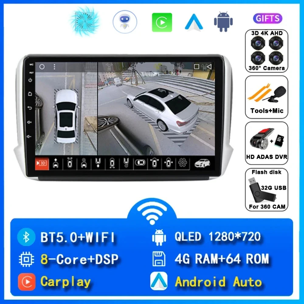 Android 16 Navigation Multimedia Player For Peugeot 2008 208 Series 2012 2013 2014 - 2018 Carplay Auto Stereo BT video Car radio