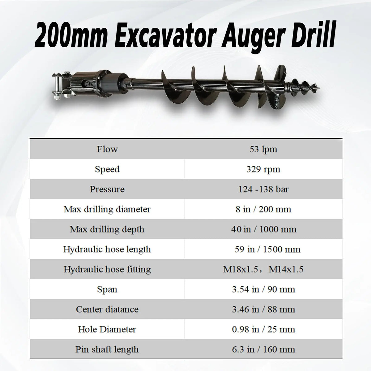 150mm/200mm Auger Drill for JCB NEX Kingway Berger Kruas and Other Chinese Mini Excavator Mini Excavators