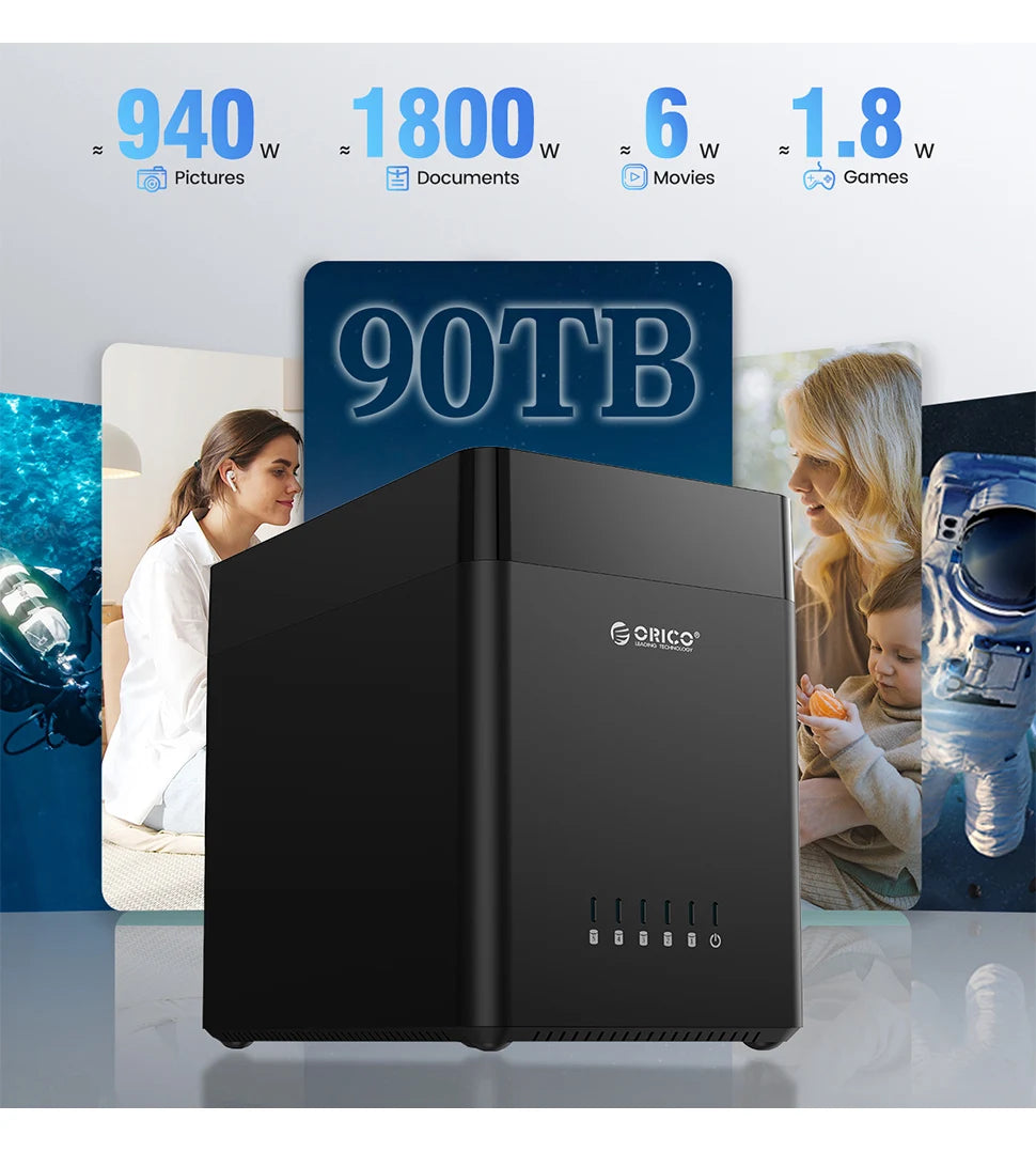 ORICO 5 Bay 3.5" SATA Hard Drive Enclosure HDD Docking Station USB 3.0 Type C External HD Case 90TB Storage Expansion 12V/6.5A