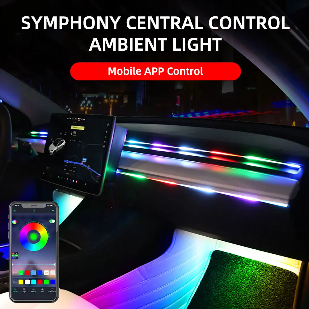 Full Colors USB Car LED Ambient Light Acrylic Strips Dashboard Lights RGB Car Interior Hidden App Remote Control Atmosphere Lamp