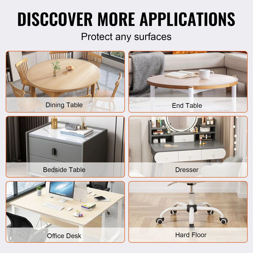 48 Inch/1230 mm Clear PVC Plastic Table Cover Protector 1.5 mm Thick Waterproof Desktop Protective Furniture Cover