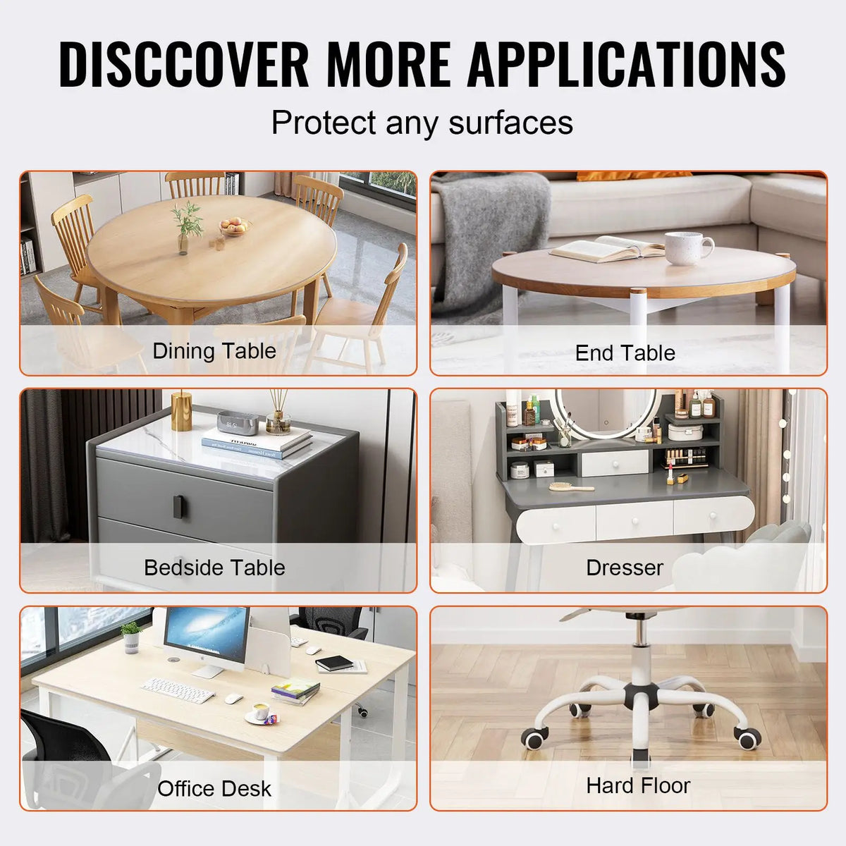 48 Inch/1230 mm Clear PVC Plastic Table Cover Protector 1.5 mm Thick Waterproof Desktop Protective Furniture Cover