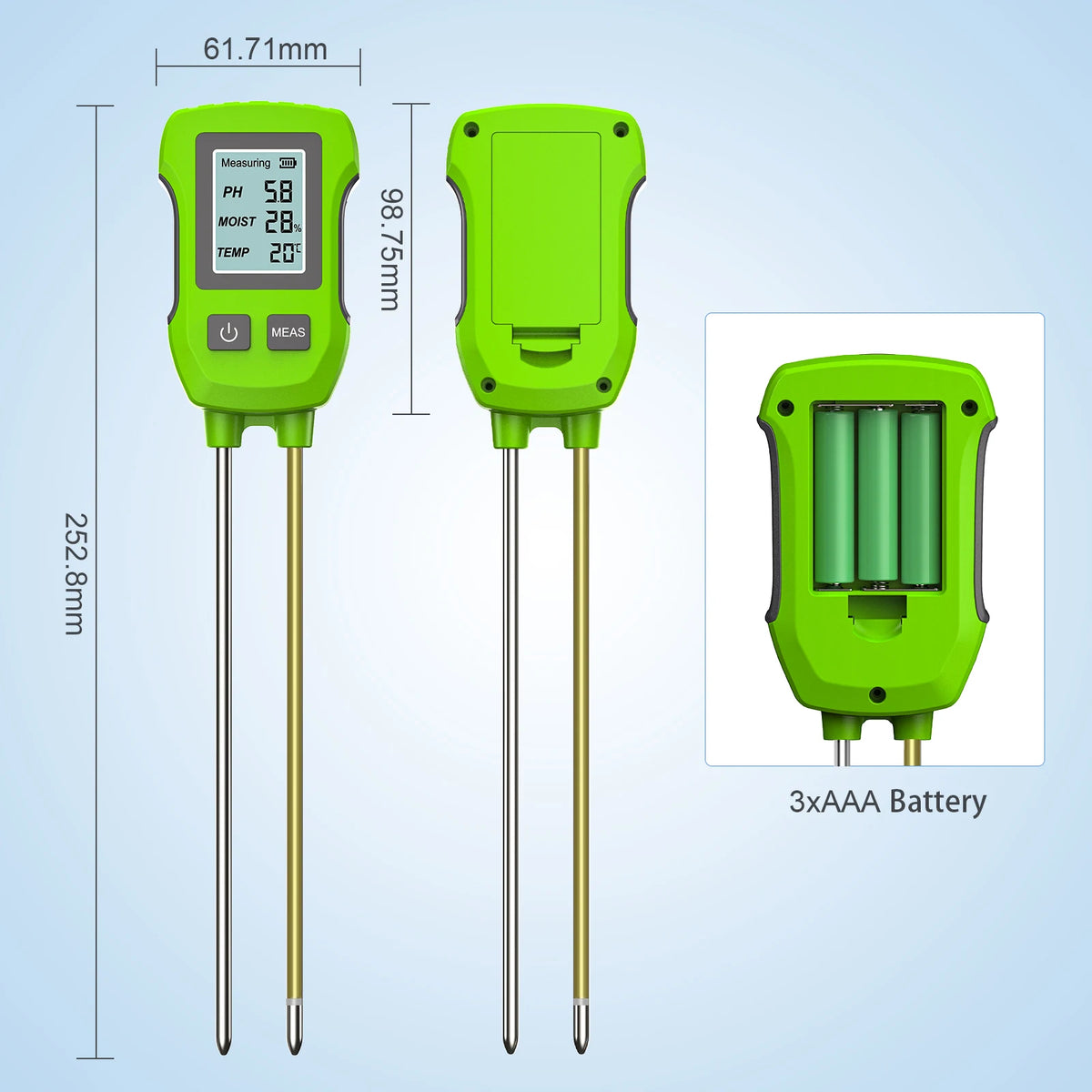 3 in 1 Digital LCD Soil Tester PH/Moisture/Temperature High Accuracy Soil Meter with Backlight for House Plants Garden Lawn Farm