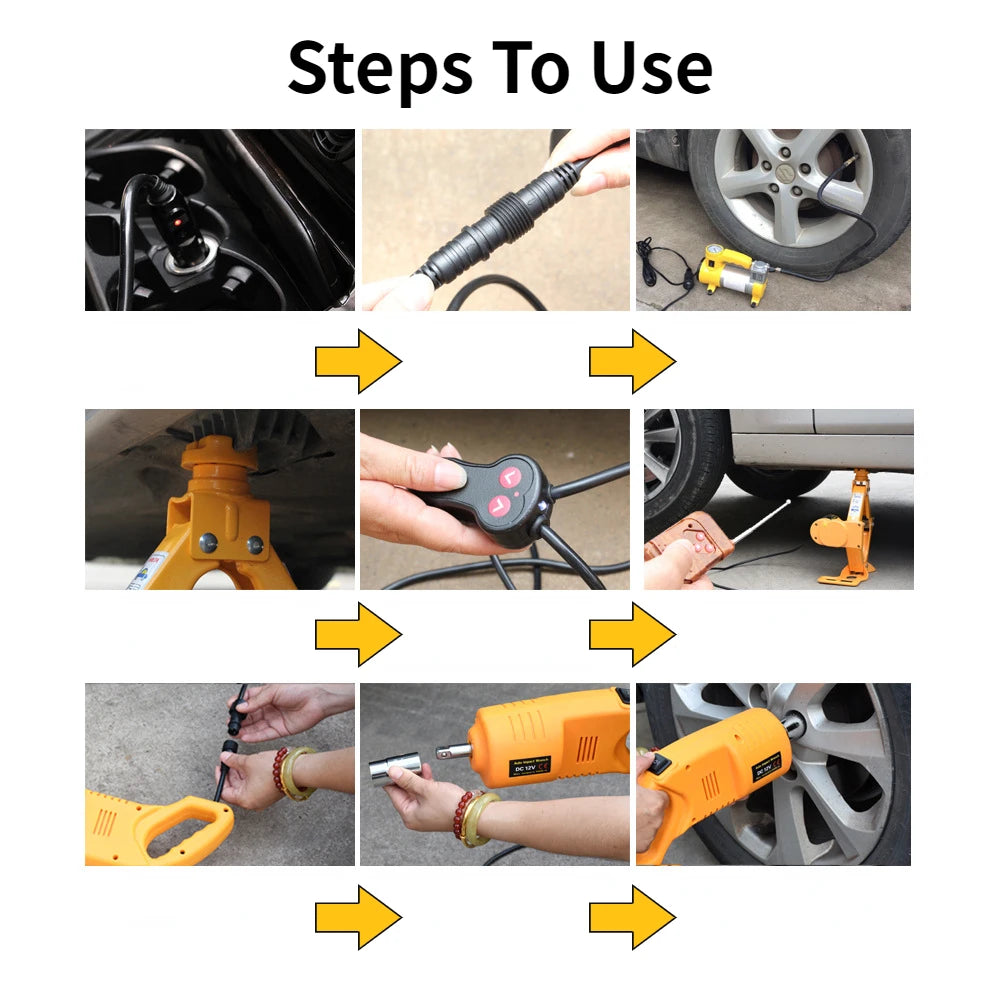 3 Ton Electric Car Jack Kit Lifting Set 12V 3 in 1 Scissors Car Jacks with Impact Wrench and Pump Auto Lift Repair Tools