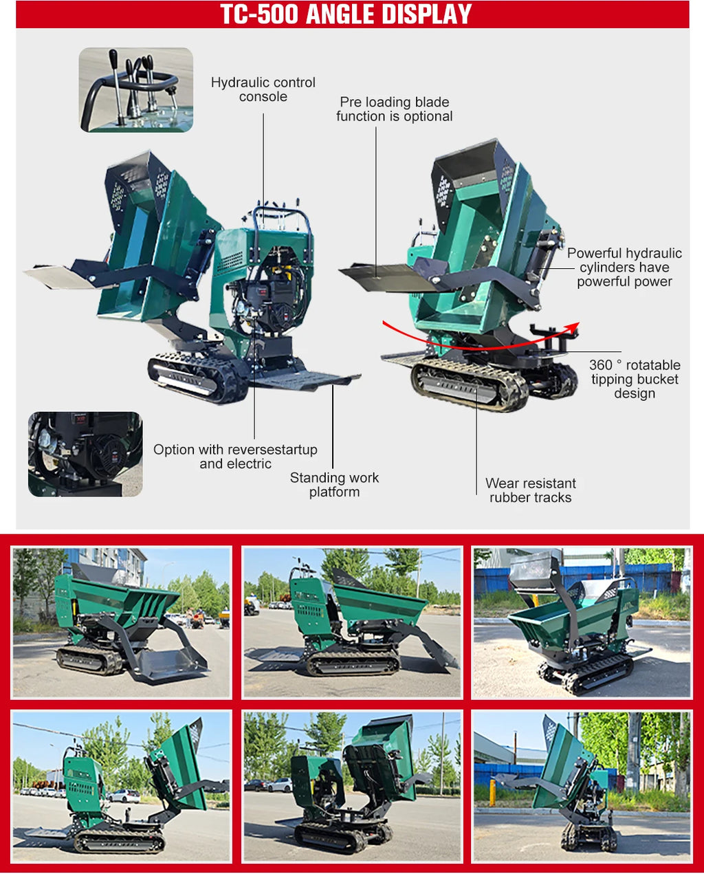 Hydraulic Crawler Dumper Industrial Mini Dumper Crawler Carrier Small Track Dumper for Building Engineering
