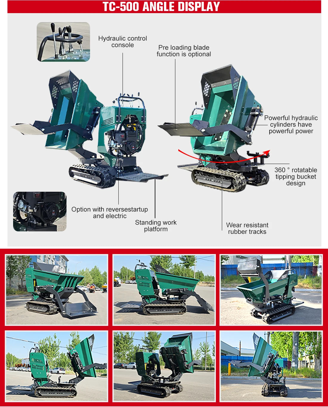 Hydraulic Crawler Dumper Industrial Mini Dumper Crawler Carrier Small Track Dumper for Building Engineering