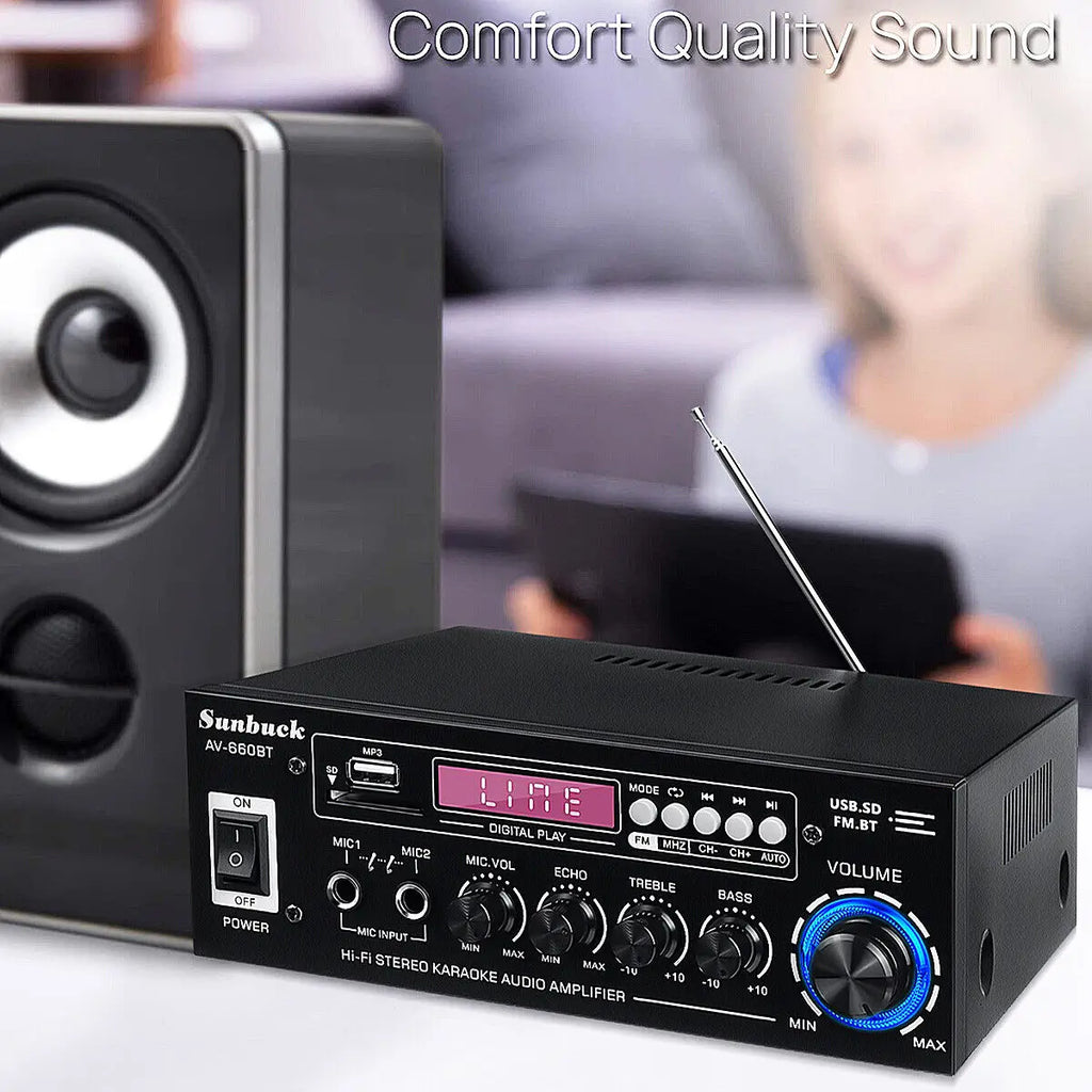 SUNBUCK AV-660BT Sound Amplifier CH 2.1 Power Amplifiers For Home Car Meeting Theater AMP Support EQ FM USB SD Card 2 Mic Input
