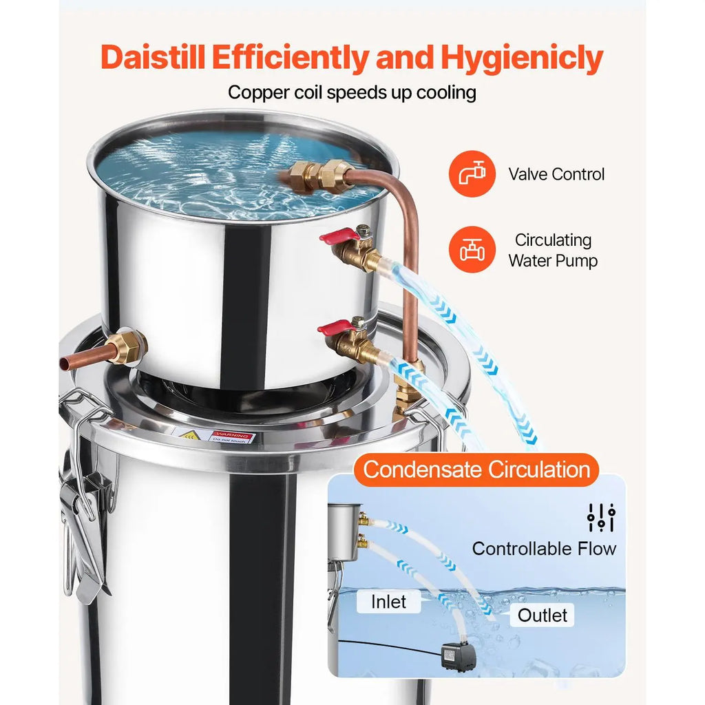 Stainless Steel 3 Gal/11.4 L Alcohol Still with Copper Coil Home Brewing Refining Fermentation Kit Water Alcohol Distiller
