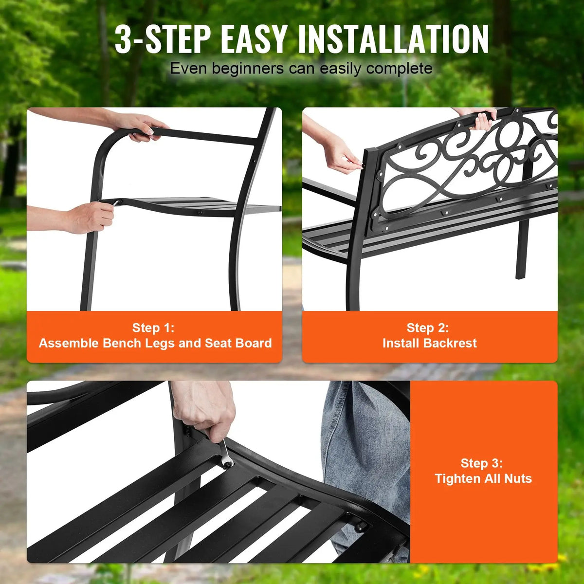 Antique Design 50-Inch Outdoor Garden Bench 550 Lbs Load Capacity Wood Bench with Backrest for Patio for Outdoor Park Use