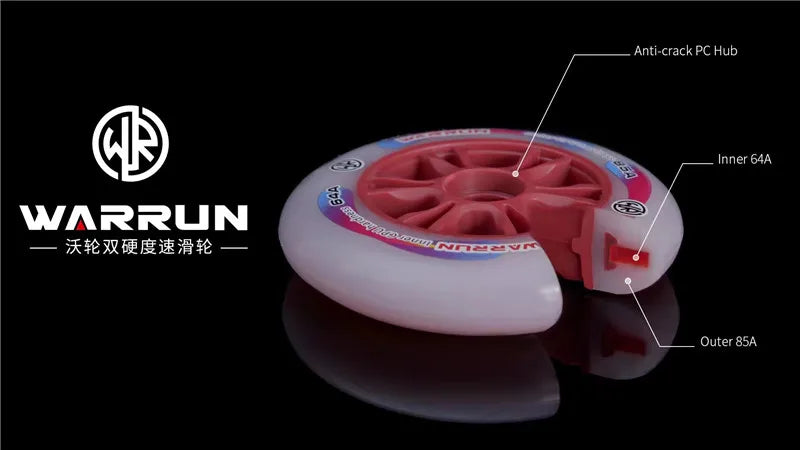 Inline Speed Skate Wheel Original WARRUN Dual Hardness Skating Wheels Professional Race MarathonTires 64A 85A Durable Elastic PU