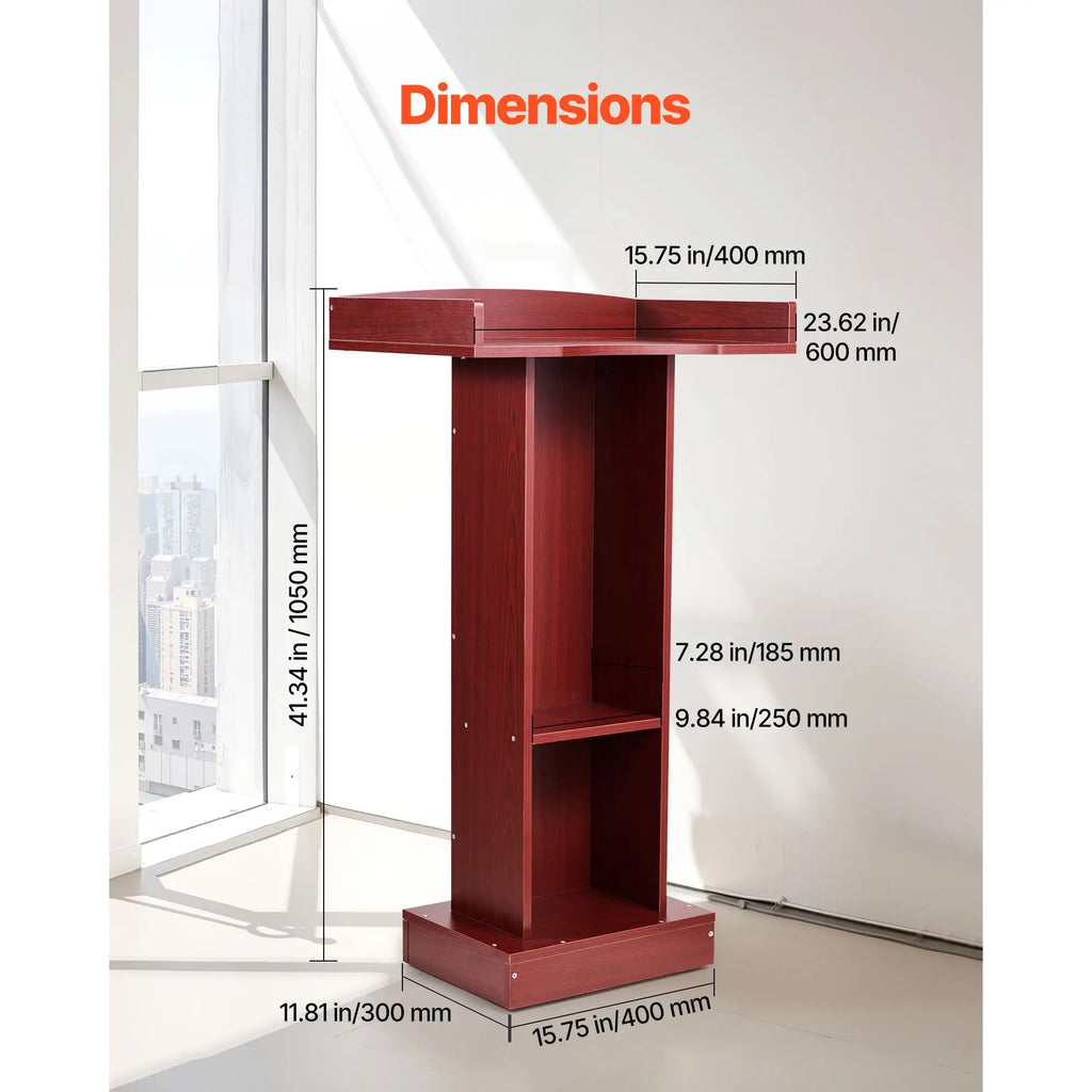 41-Inch Elegant Design Wooden Podium Stand MDF Lectern with Wide Reading Surface Laptop Desk Edge Stopper for School Application