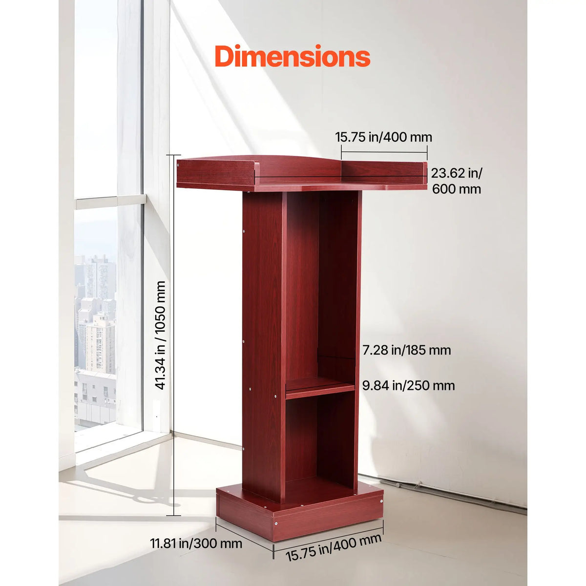 41-Inch Elegant Design Wooden Podium Stand MDF Lectern with Wide Reading Surface Laptop Desk Edge Stopper for School Application