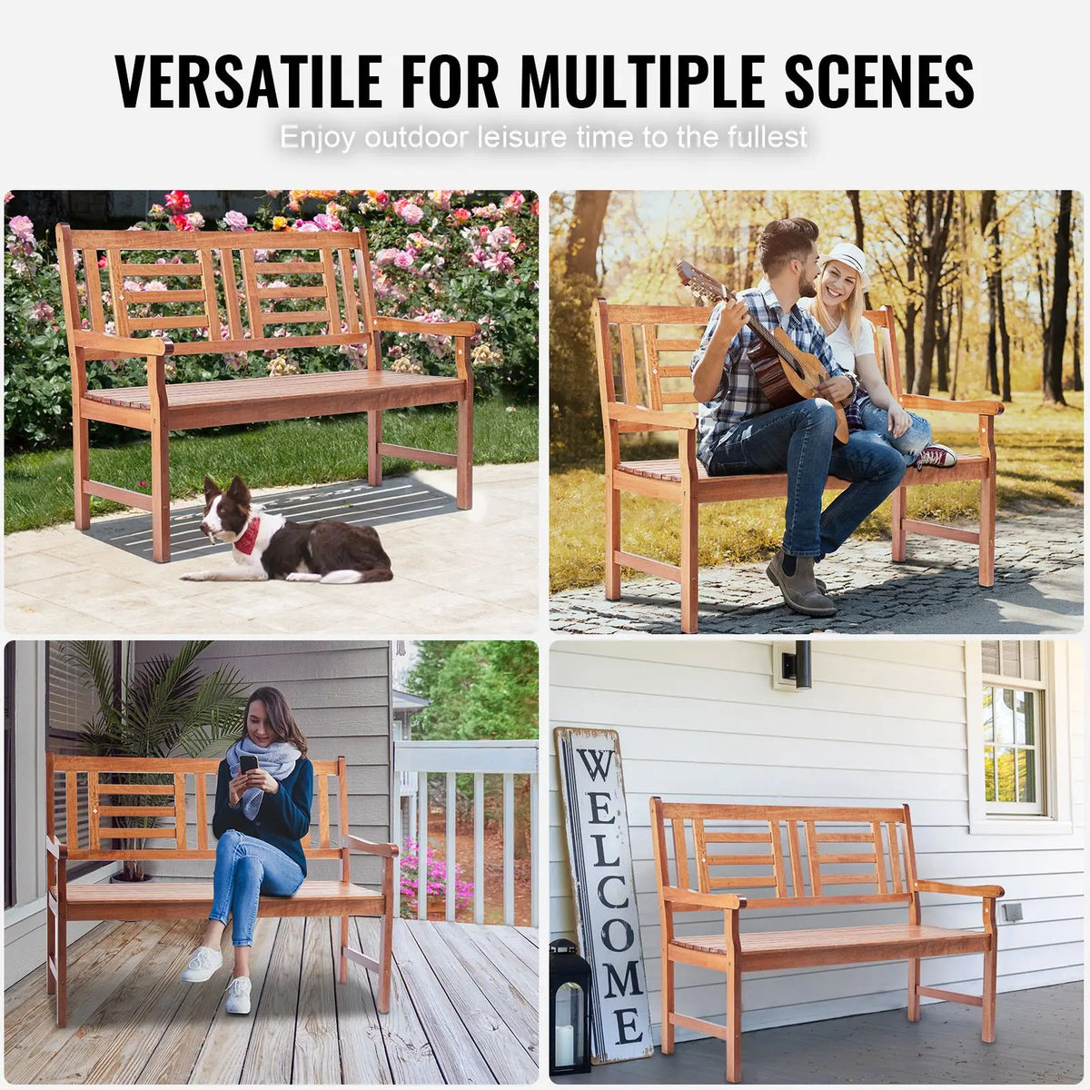 48-Inch Outdoor Steel Bench with Backrest and Armrests 700 Lbs Load Capacity for Gardens Parks Malls