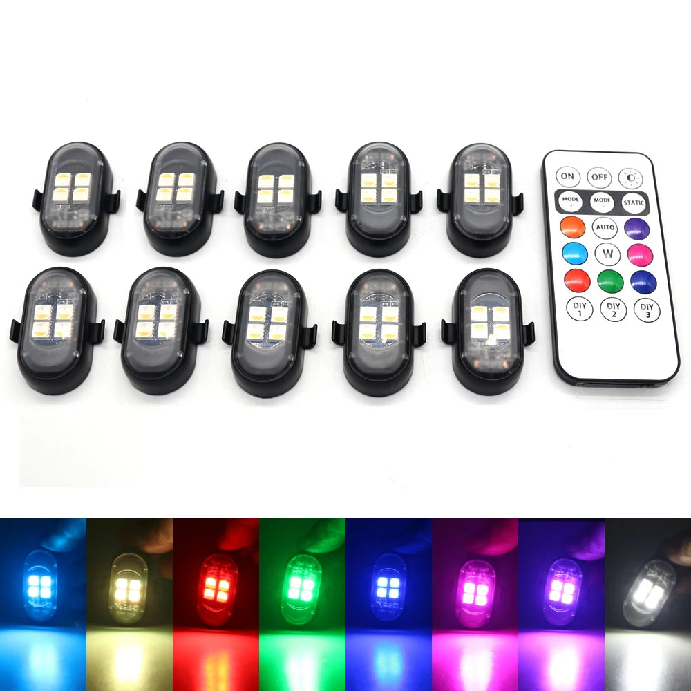 Rechargeable Car LED Light Kit, RGB Color Changing LED Light with Remote Control, Decorative Atmosphere Lamp for Car Motorcycle
