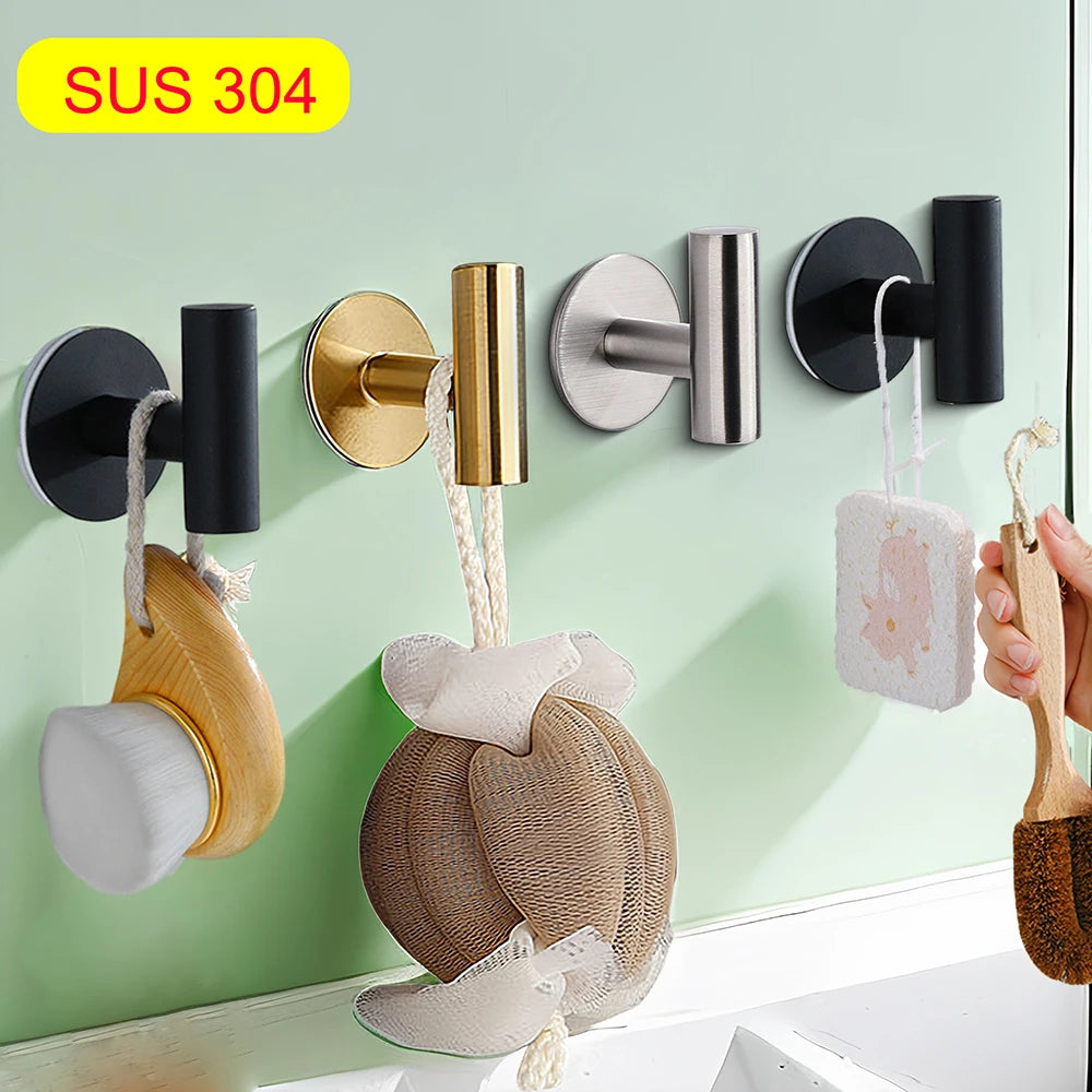 2/4PCS Adhesive Wall Hook Stainless Steel Robe Sticker Hooks Towel Coat Key Pants Hangers Bathroom Kitchen Storage Accessories