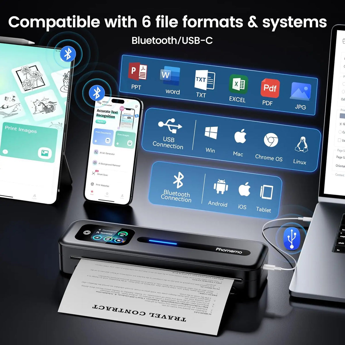 Phomemo M832D Touchscreen Portable Printer Thermal Inkless Supports Prints A4 & US Letter,Compatible with iOS/Android/PC