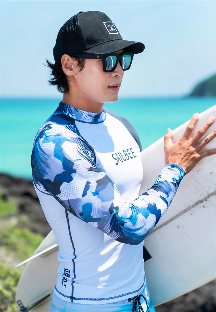 SAILBEE Men UV Protect Swimwear Long Sleeve Swimsuit Mens Rashguard Surfing Rash Guard Surf Shirt For Swimming Sail Drop Ship