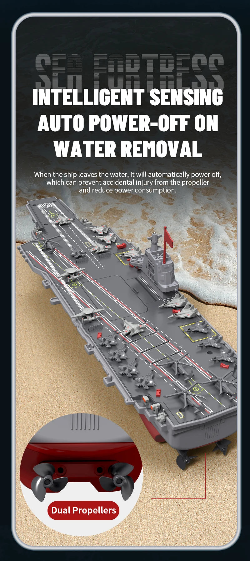 JJRC S19 RC Aircraft 2.4G Remote Control Battleship Boat RC Boat Auto Water Sensor Carrier Boat Toys Gift for Kids Boys
