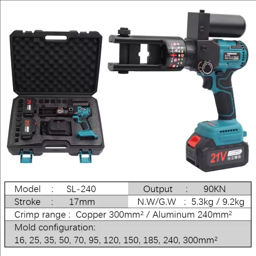 10-240mm Rechargeable Electric Hydraulic Wire Clamp Nippers SL240 Nose Brushless Motor Terminal Crimping Tool for Electricians
