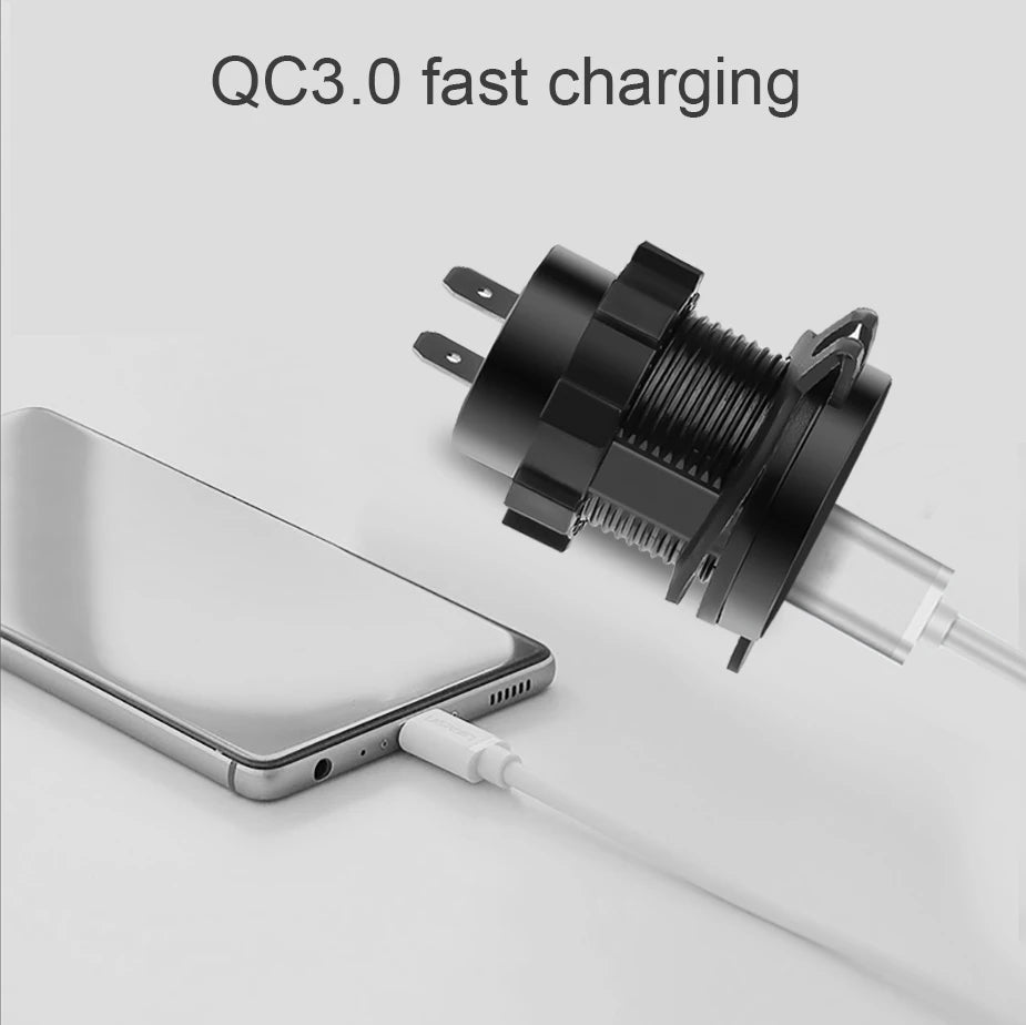 Fast Charger QC3.0 USB Charging Socket for 12V 24V Car USB Outlet Waterproof Charger Socket with Voltage Display Voltmeter