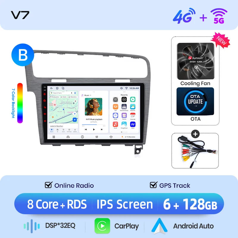 Junsun AI 4G LTE Wireless CarPlay Android Auto Car Radio For VW Volkswagen Golf 7 2013 2014 2015-2017 GPS Navi BT DSP RDS FM