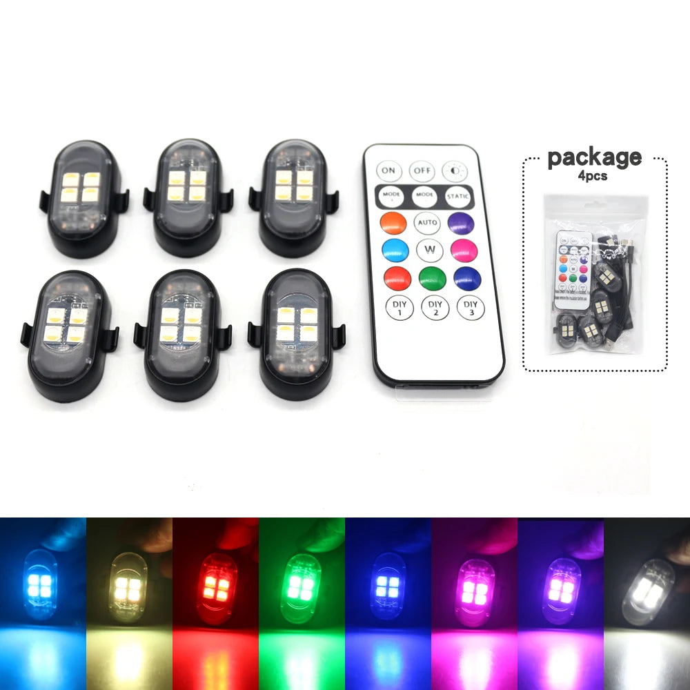 Rechargeable Car LED Light Kit, RGB Color Changing LED Light with Remote Control, Decorative Atmosphere Lamp for Car Motorcycle