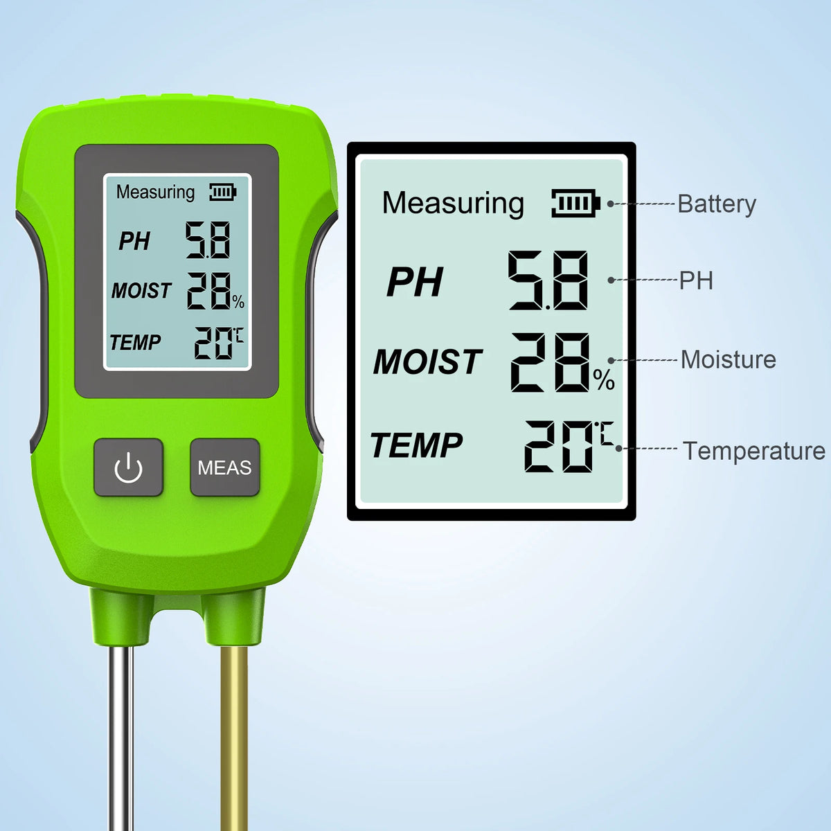 3 in 1 Digital LCD Soil Tester PH/Moisture/Temperature High Accuracy Soil Meter with Backlight for House Plants Garden Lawn Farm