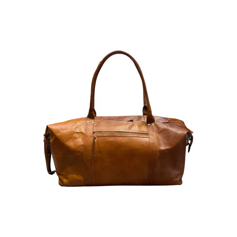 Vintage Real Goat Leather Travel Luggage Duffle Bag Stylish Weekender Duffel Bag with Zipper Closure