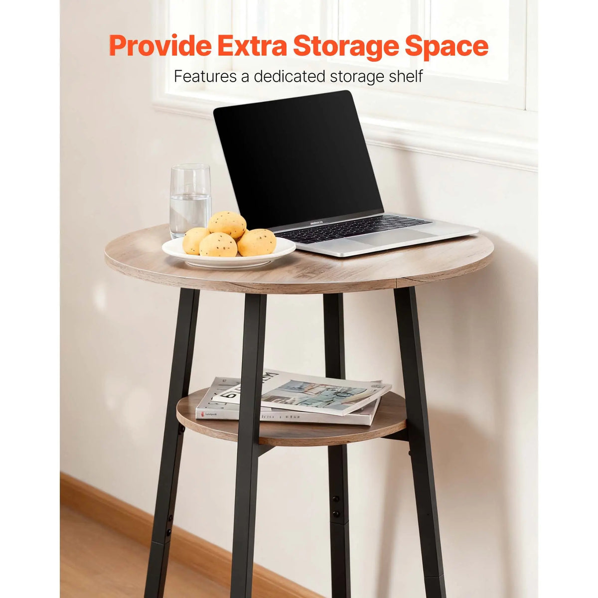 Set of 3pcs 23.5\" Rounded Corner Bar Tables with Two Stools Comfortable Pub Table Furniture